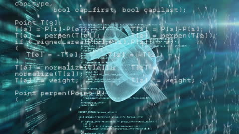 3D Heart Model with Code Overlay in Digital Space