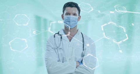 Confident Doctor with Medical Data Overlay in Hospital