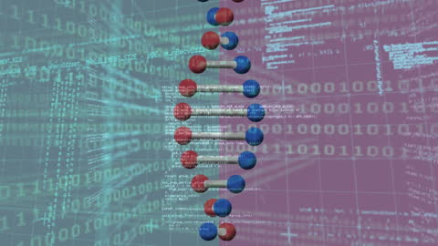 DNA Helix Overlayed with Digital Code Matrix