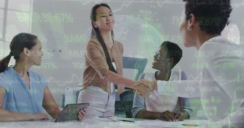 Diverse Business Team Shaking Hands with Financial Data Overlay - Download Free Stock Images Pikwizard.com