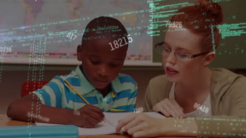 Teacher Guiding Student with Digital Technology Interface