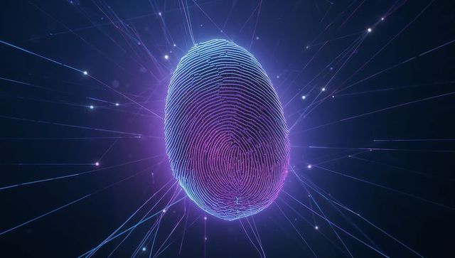 Glowing Fingerprint in Futuristic Digital Network Design