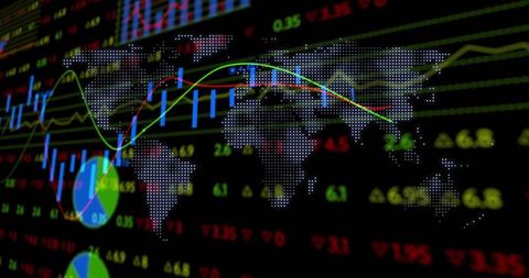 Global Financial Data Visualization: Dotted Maps with Market Trends