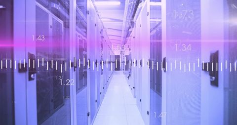 High-Tech Server Room with Digital Data Wave Overlay - Download Free Stock Images Pikwizard.com