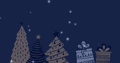 Festive Night Christmas Trees with Starry Sky and Gifts