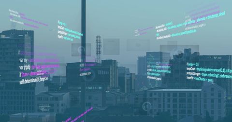Futuristic Digital Data Grid Over Cityscape Skyline - Download Free Stock Images Pikwizard.com