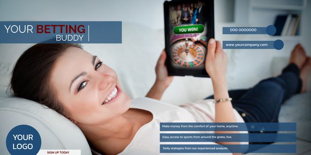 Woman Enjoying Online Betting on Tablet at Home - Download Free Stock Templates Pikwizard.com