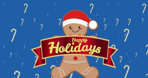 Festive Gingerbread and Candy Canes with Happy Holidays Message