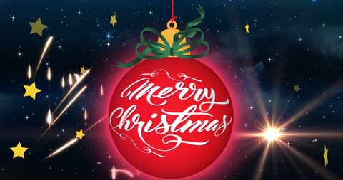 Festive Red Christmas Bauble in Starry Night Sky