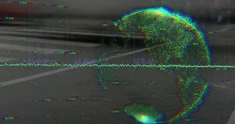 Abstract Globe with Data Points Over City Street