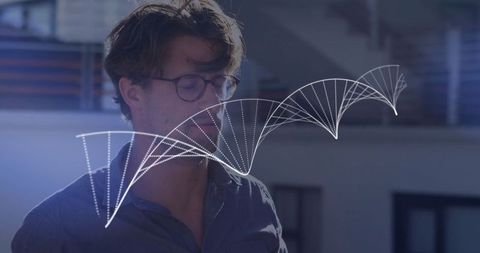 Pensive Man in Glasses with Digital Graph Overlay