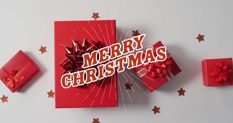 Festive Red Gift Boxes with Merry Christmas Greeting - Download Free Stock Images Pikwizard.com