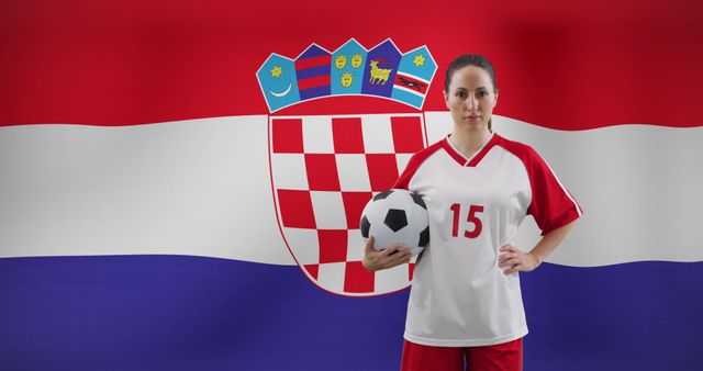 Female Soccer Player Holding Ball against Croatian Flag - Download Free Stock Images Pikwizard.com