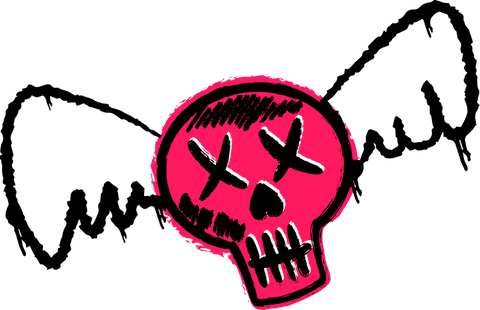 Magenta winged skull graffiti on transparent background