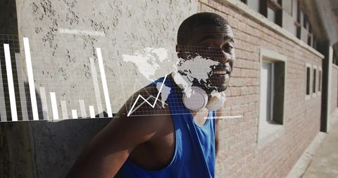 Athletic Man Engaging with Augmented Reality Technology Outdoors