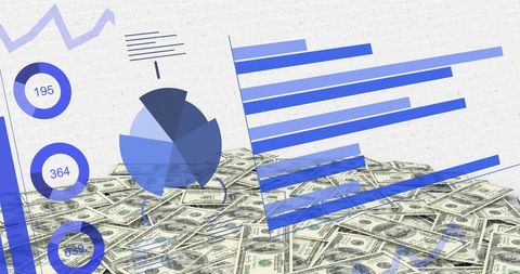 Financial Data Visualizations on Pile of Dollar Bills - Download Free Stock Images Pikwizard.com