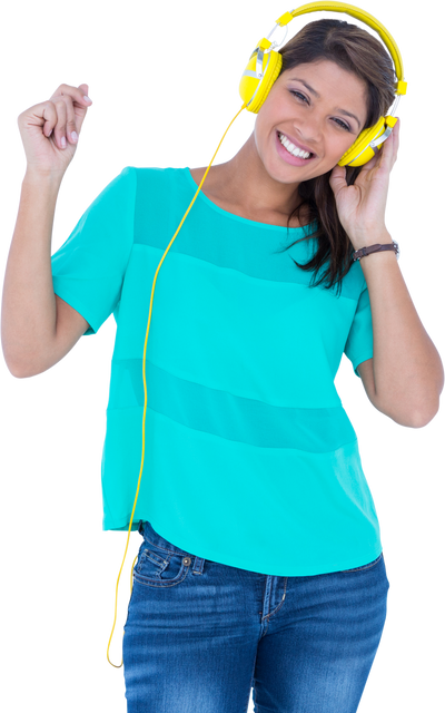 Smiling Woman Enjoying Music with Yellow Headphones on Transparent Background - Download Free Stock Videos Pikwizard.com