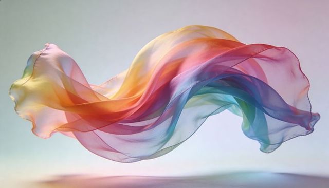 Floating multicolor silk fabric flowing pastel ribbons translucent organza gradient