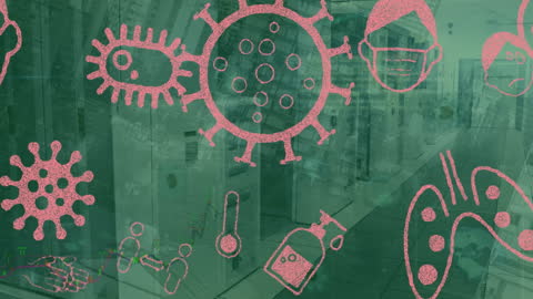 Animated Pandemic Icons with Servers and Data Processing Theme