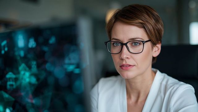 Focused business analyst reviewing data on computer screen