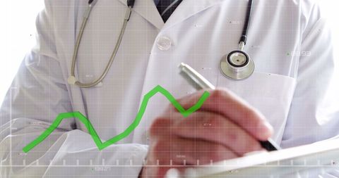 Doctor Analyzing Medical Data with Stethoscope and Clipboard