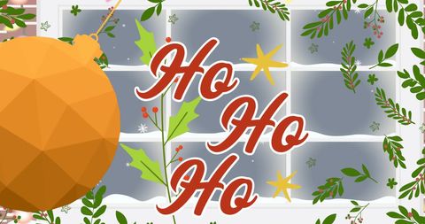 Festive Christmas Bauble and Winter Foliage with Ho Ho Ho Text