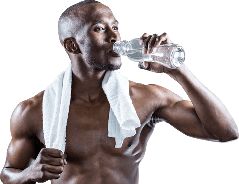 Athlete Drinking Water with Towel on Neck Transparent Background