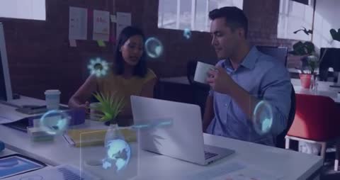 Business Professionals Analyzing Data with Digital Overlays