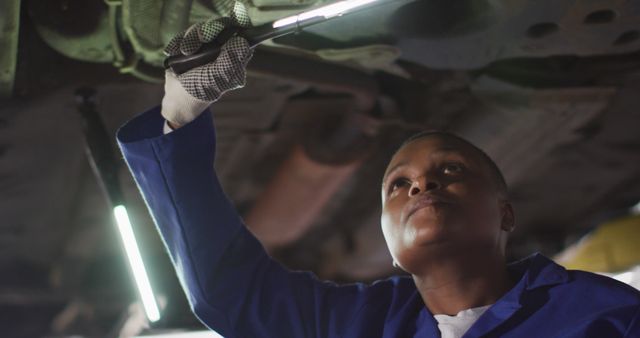 Female Mechanic Inspecting Underside of Vehicle in Auto Repair Shop - Download Free Stock Images Pikwizard.com