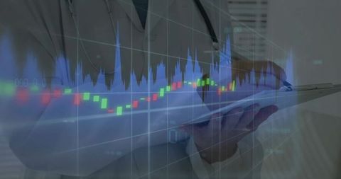 Doctor Analyzing Candlestick Chart on Digital Tablet in Clinic