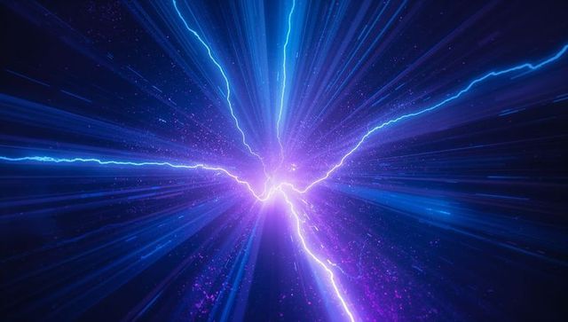 Vivid neon energy burst in deep space with electric arcs