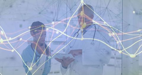 Doctors Analyzing Medical Data with Technology Overlay