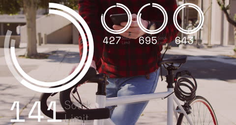 Urban Male Cyclist Using Smartphone with Data Overlay