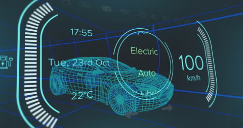 Futuristic Electric Car Dashboard Display with Data Elements