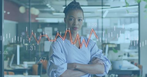 Confident Businesswoman Analyzing Dynamic Financial Data Trends