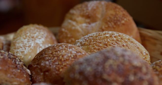 Close-Up of Freshly Baked Bread Rolls with Sesame Seeds - Download Free Stock Images Pikwizard.com