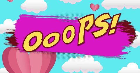 Cheerful oops moment with balloons and clouds