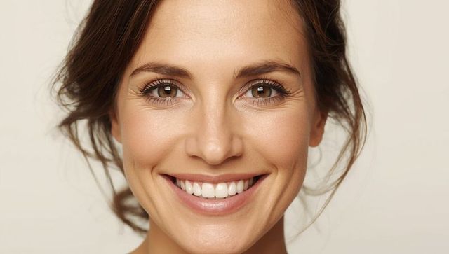 Smiling woman in studio portrait with bright expression
