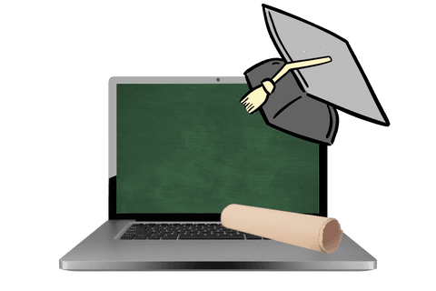 Transparent laptop display with academic cap and diploma concept