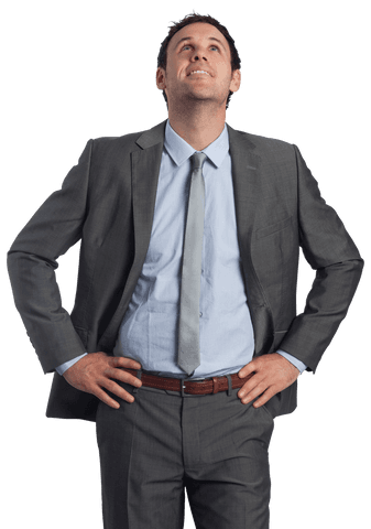 Smiling Businessman Looking Up with Transparent Background
