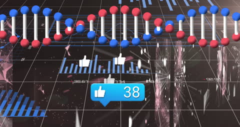 Animated Social Media and Data Processing Graphics on Digital Background