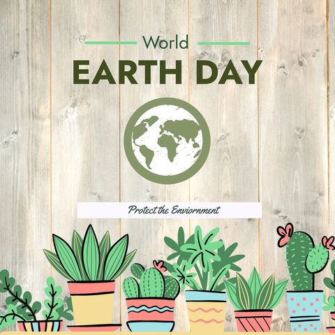 earth day conservation illustration with potted plants and globe - Download Free Stock Templates Pikwizard.com
