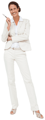 Happy Caucasian Businesswoman Standing with Confidence on Transparent Background