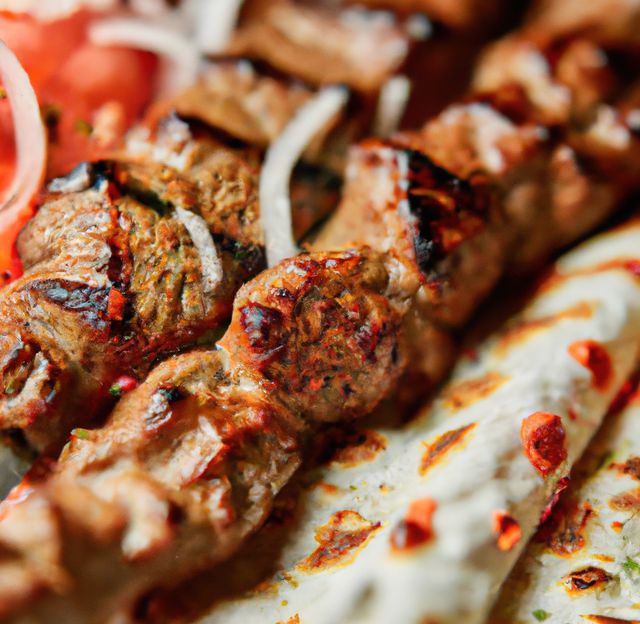 Close up of kebab meat on pita bread - Download Free Stock Photos Pikwizard.com