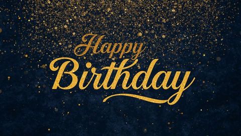 Elegant Gold Glitter Happy Birthday Script on Navy Background with Confetti