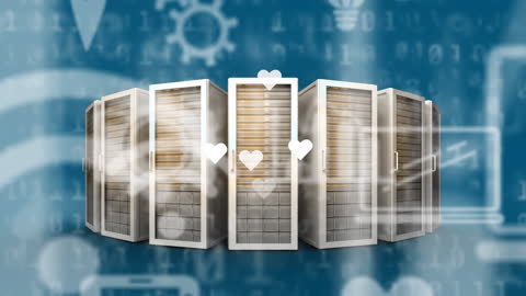 Digital Connectivity: Server Icons and Social Media Animation