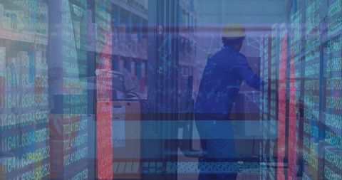 Data Overlay on Warehouse Worker Emphasizing Digital Transformation