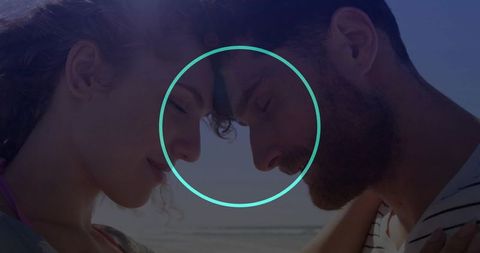 Romantic couple close-up at beachfront with tranquil vibes