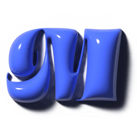 Transparent background glossy blue 3d glyph logo sculptural render for branding minimal studio graph