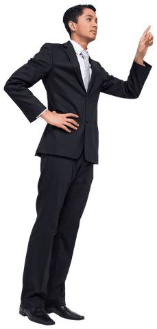 Businessman pointing and interacting on transparent background